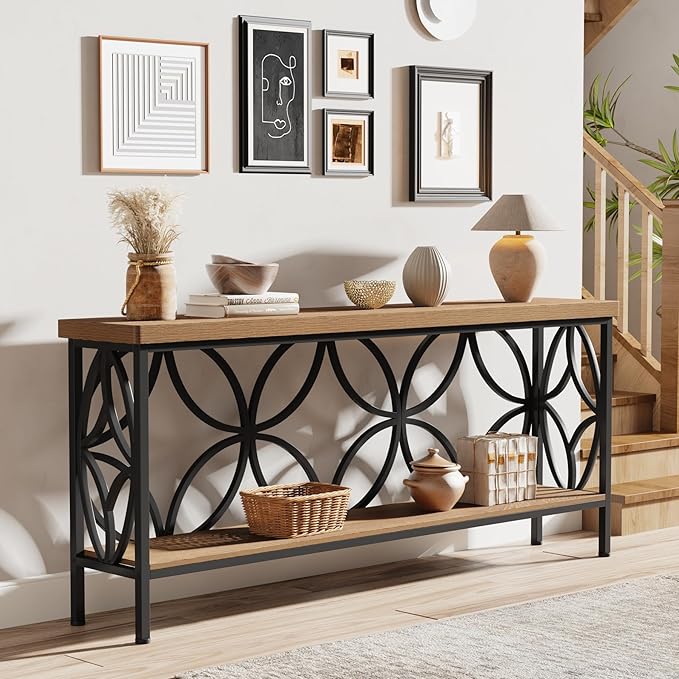 Tribesigns 70.9-Inch Narrow Sofa Table, FarmhouseLong Sofa Table Behind Couch, Entry Console Table with Storage for Entryway, Living Room, Foyer, Unique Design, Oak