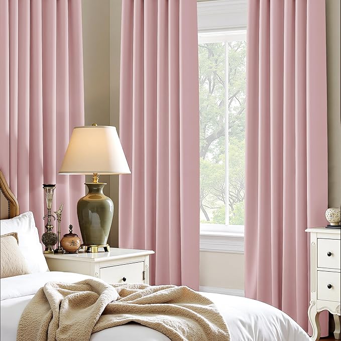 PONY DANCE Blush Pink Curtains for Kitchen 45 inch Length, Thermal Insulated Blackout Window Drapes for girl's Bedroom, Room Darkening Short Curtains for Nursery(2 Panels, Peach Blush, 42 inches Wide)