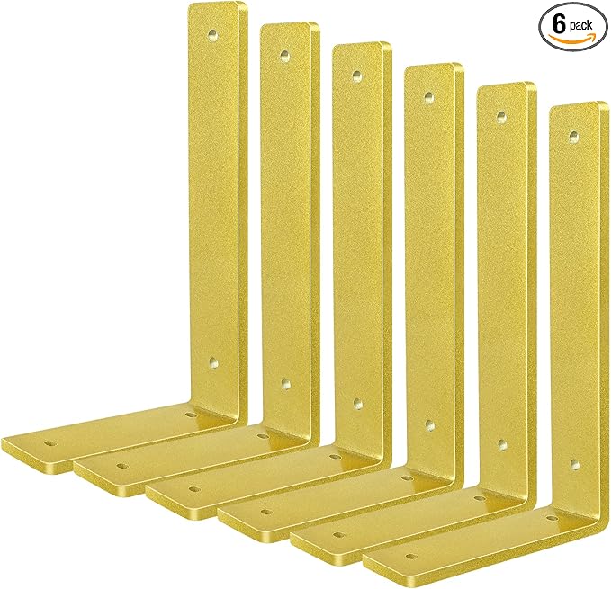 Gold Floating Shelf Bracket 6 Inch, 6 Pack Heavy Duty Shelf Brackets, Wall Shelf Bracket for DIY Decorative with Mounting Hardware