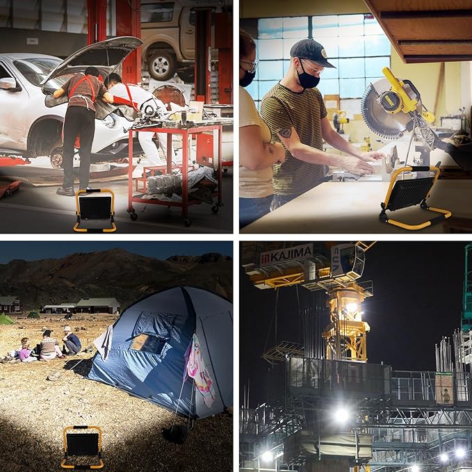 T-SUN 100W LED Work Light, Outdoor Waterproof Flood Light, Adjustable Portable Work Lights with with Plug, LED Work Light for Workshop, Job Site Emergency, Garage, Construction Site