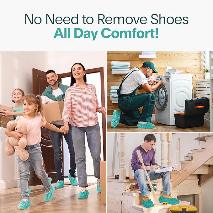 Premium Boot & Shoe Covers Disposable Booties - 50 Pack - Durable, Non-Slip, Non-Toxic, Water Resistant, Recyclable Protectors for Indoor & Outdoor - Large Size Fits Most Shoes