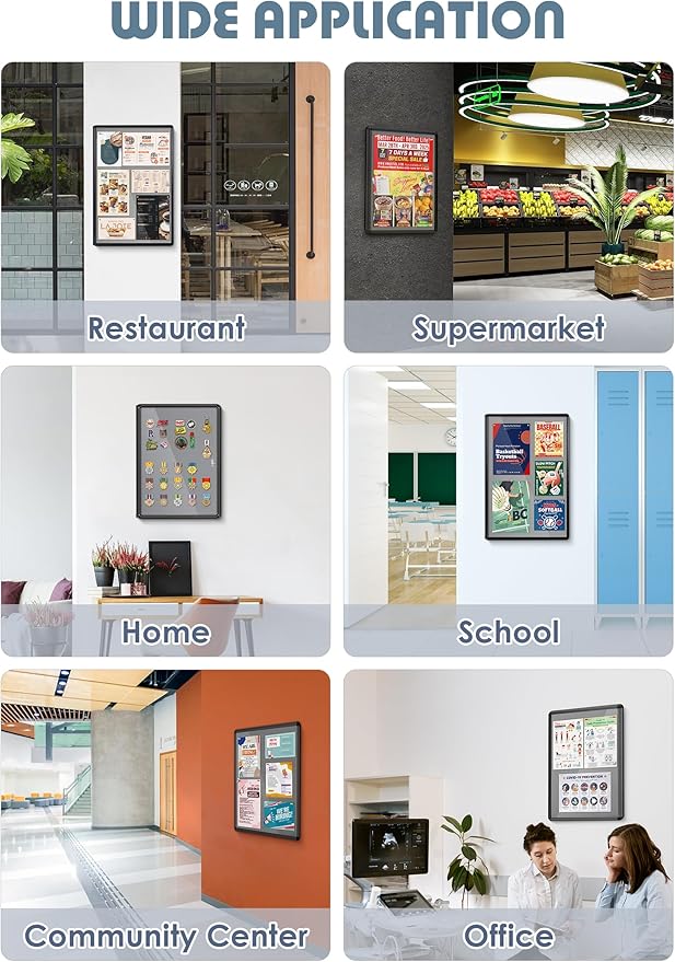 Enclosed Bulletin Board 24x18 in, Lockable Felt Board Bulletin Board for Office School Home Commercial, Tamperproof and Shatter Resistant, Black Aluminum Frame, Grey Felt