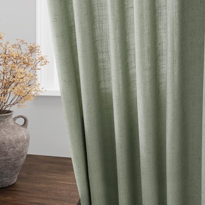 Nanspring Desert Sage Linen Curtains 102 Inches Long Rod Pocket Back Tab Drapes 2 Panels Set for Living Room Bedroom Light Filtering Semi Sheer Desert Sage Curtain 102 Length for Patio Door 52x102