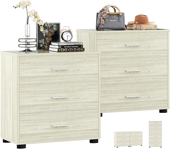 Aheaplus Closet Drawers Set of 2, Wood Closet Organizers and Storage with 3 Drawers, Closet Drawers Organizer System, Nightstands Bedside End Table with 3 Drawers Storage for Bedroom, White Oak