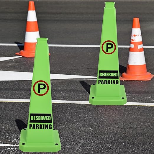 OrangeStar 6-Pack 28" Reserved Parking Cones, Large 4-Sided Message Safety Traffic Cones with Heavy Rubber Base for Indoor Outdoor Use, Parking Lot Control, Driveway Barriers