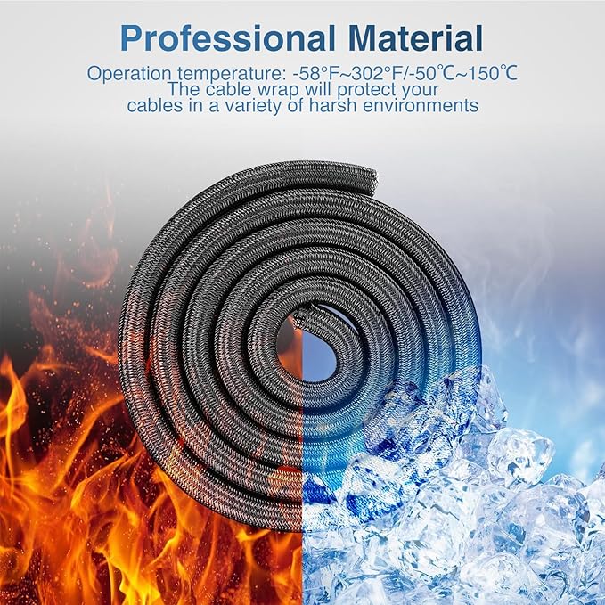 Nilight Cable Sleeve, 10ft-1/2inch Cord Management Sleeves, Braided Sleeving, Split Self Wrapping Wire Loom for Computer Electrical Automotive Harness Protector Organizer, Black
