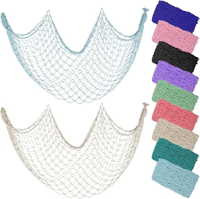 ZUEXT Decorative Fishing Net Large Blue & Beige 80x40 Inch, 2 Pack Picture Fish Net, Wall Photo Hanging Fishnet for Nautical Mermaid Pirate Ocean Themed Hawaii Beach Under The Sea Party Decorations