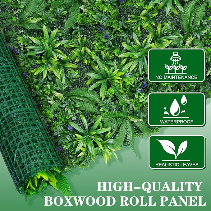 Artificial Boxwood Roll Panels, Grass Wall Panels 40"x120"(33.33 SQFT), Privacy Hedge Fence Screen with UV Protection, Fake Greenery Backdrop for Indoor Wedding and Outdoor Garden Backyard