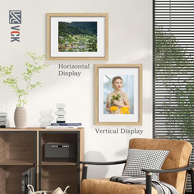 VCK 12x16 Picture Frame 2 Pack - Natural Oak, High-End Wood Poster Frames with Tempered Glass, Display 8.5x11 Photo with Mat or 12x16 without Mat, Art Gallery-Quality, Wall Hanging, Natural Oak