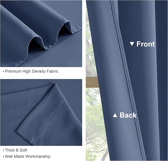 PONY DANCE Window Curtain Valances - Shade for RV Camper Bathroom Basement Noise Reduction and Privacy Protection, 42 x 30 inches, Blue Haze, 2 Panels
