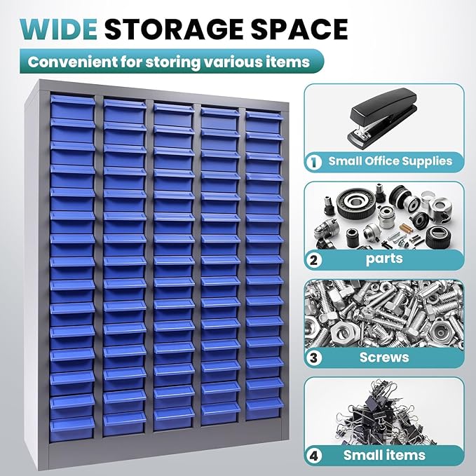 75 Drawers Parts Cabinet for Nuts, Bolts, Screws, Nut and Bolt Organizer with ABS Material Drawer, Bolt Bin Tool Storage Cabinet in Workshop, Garage, Office (75 Drawers)