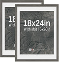 VCK 18x24 Poster Frame 2 Pack - Grey, High-End Wood Picture Frames with Polished Plexiglass, Display 16x20 Photo with Mat or 18x24 without Mat, Art Gallery-Quality, Wall Hanging, Grey
