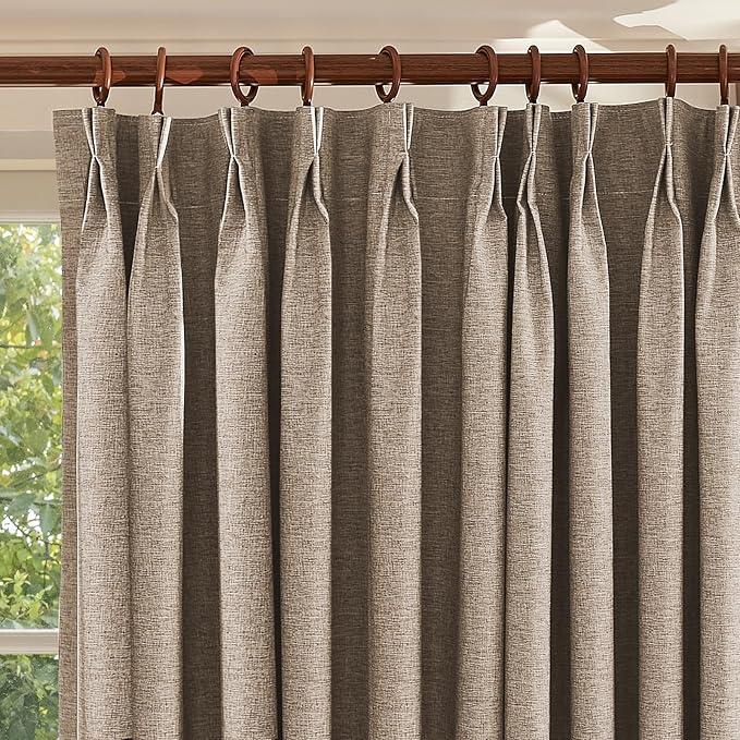 Textured Linen Double Pleats 100% Blackout Curtains for Bedroom/Living Room Blackout Curtains 108 Inches Long, Energy Saving Window Treatment Curtains,52Wx108Lx2, Rust Brown