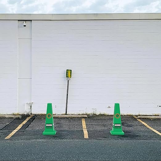 Plastic Traffic Cones, 4-Sided Message Cones, Road Safety Parking Cones, Standing Traffic Warning Signs for Cleaning Area, Garage, No Entry (8, Reserved Parking, Large)