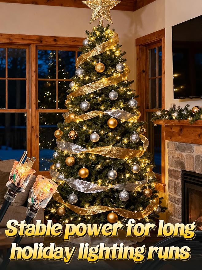 Lighted End Heavy Duty Outdoor Extension Cord Waterproof -16AWG, 3 Prong, 15A, 1875W, Flexible Black Power Extension Cord for Outsides, 15ft