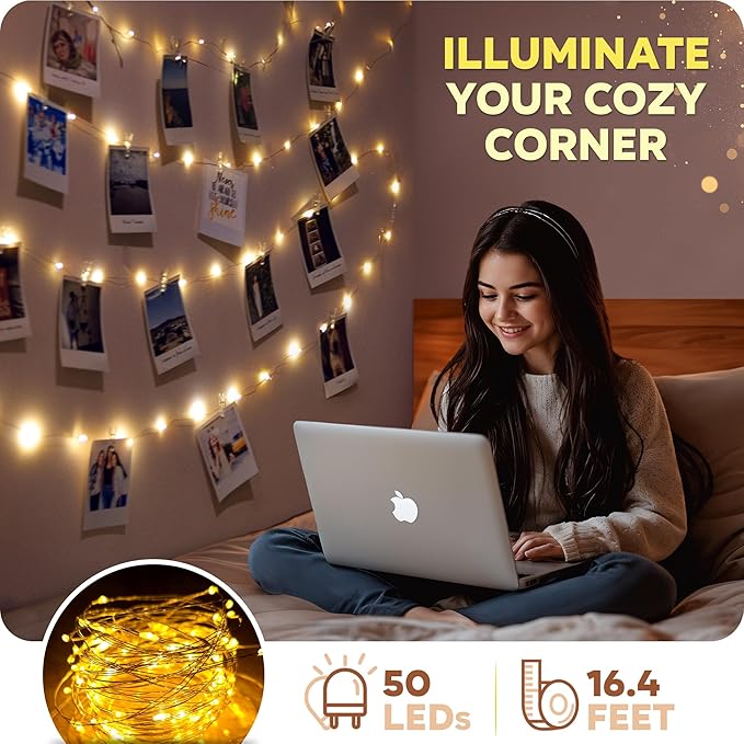 Mind-Glowing Photo Clips String Light - Dreamy Fairy Lights with Clips - Stocking Stuffers for Teen Girls 2025 - Trendy Stuff Room Decor - Christmas Gift for Any Year Old Tween Girl (50 LED, 16.4 ft)
