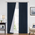 Vision Home Navy Blue Pinch Pleated Full Blackout Curtains Linen Blended Room Darkening Curtain Panels 112 inch for Living Room Bedroom Thermal Insulated Pinch Pleat Drapes with Hooks 40" Wx112 Lx2