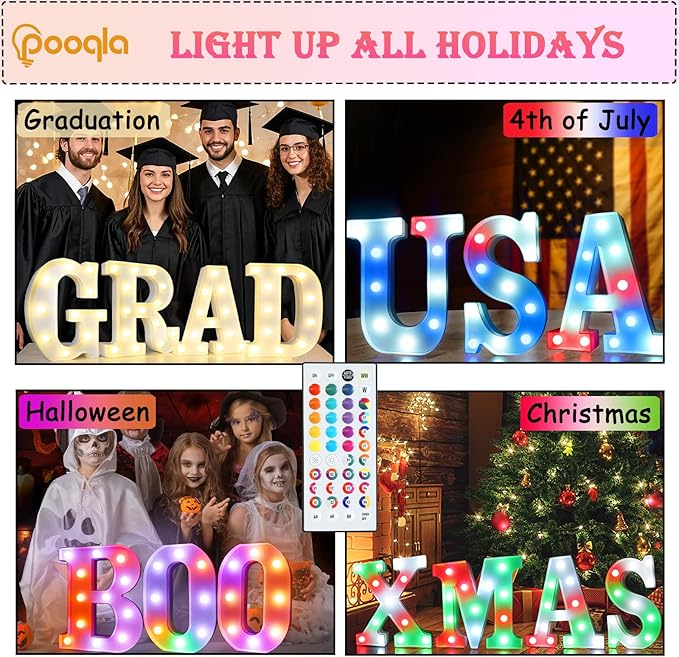 Pooqla Colorful Light Up Letters with Remote, Upgraded 35 Colors LED Marquee Letters, RGB Lighted Letter for Girls Teenager Gift, Birthday, Party, Wedding, Night Light, Room, Bedroom Decor, Letter Z