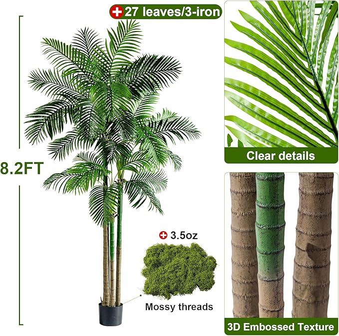 Big Artificial Palm Tree Tall Faux Tropical Trees Indoor Outdoor Realistic Floor Plants Large Fake Plant for Home Living Room Office Decor Porch Outside Patio arboles para Modern Farmhouse decoracion