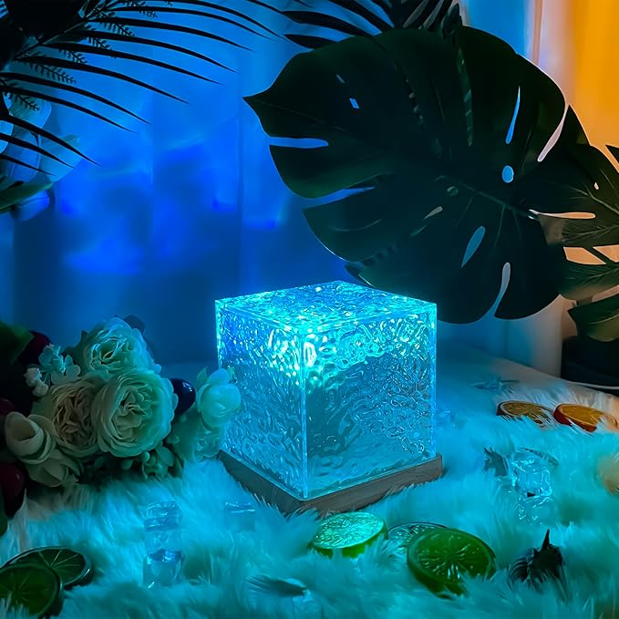 RICHMYC Ocean Wave Projector Light, 16 Colors Gradual Rotating Water Lamp with Remote Control, Beach Decor Sea Themed Northern Lights Projector for Office Bedroom Bar Restaurant(Wood)