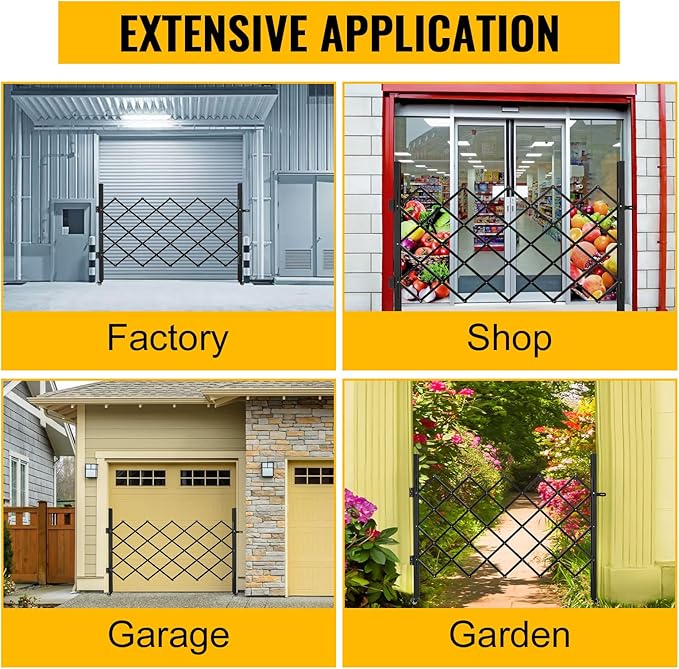 Folding Security Gate 35.83''W X 48.03''H Steel Scissor Door Gate Barricade Gate Expandable Security Gate Flexible Accordion Security Gate with 360° Wheels&Padlock