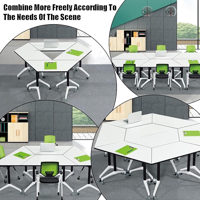 Conference Table,6 Pack Foldable Conference Room Table,47.2in Rolling Meeting Seminar Table with Casters,Business Mobile Training Tables for 6-8 People,Modern Seminar Boardroom Tables for Office