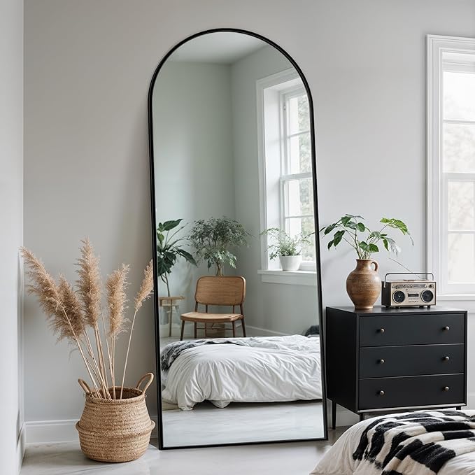 Full Length Mirror, 58" x 18.5" Arched Full Body Mirror Large Standing Floor Mirrors, Mirrors for Bedroom, Bathroom, Living Room Standing or Wall Leaning, Black