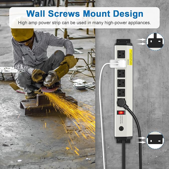 CCCEI 2 of 12 Gauge Heavy Duty Power Strip Surge Protector 4800J, 20 Amp 6 Plug Industrial Shop Garage Metal Multiple Outlet, 6FT Extension Cord 5-15P Adapter High Amp 6-20R T-Slot 20a for Appliance.
