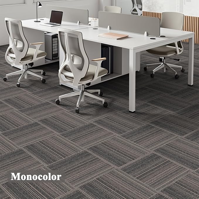 24 Tiles 20 X 20 Inch Carpet Tiles Floor, Carpet Squares for Living Room Bedroom Office, Stripe Light Grey (64.5 Sq.Ft per Box)