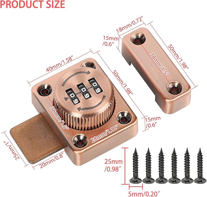 Alise Password Gate Latch Slide Bolt Latches Lock,Safety Double Sided Gate Hardware Locks,MSS002-R Red Antique Copper
