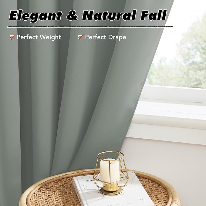 KGORGE Bathroom Window Curtains 54 inches Long, Privacy Energy Efficiency Blackout Room Darkening Curtains for Kitchen Bedroom Bathroom Dining Room, W52 x L54 inches, Grayish Green, 2 Panels