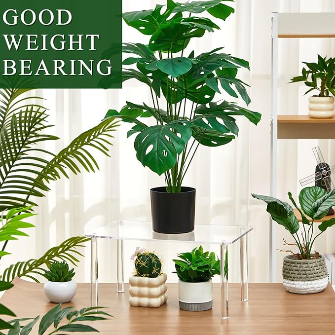Extra Large 6mm Thick Acrylic Rectangular 4-leg Display Risers, Acrylic Plant Stand, Clear Shelf Riser Display Stands for Decor Collectibles Figures (1 Pcs,15×8×6in)
