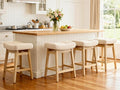 Counter Height Bar Stools Set of 4 for Kitchen Counter, Backless Farmhouse Kitchen Island Barstools with Upholstered Fabric Saddle Seat and Solid Wood Legs Modern 24 inch Bar Chairs, Khaki