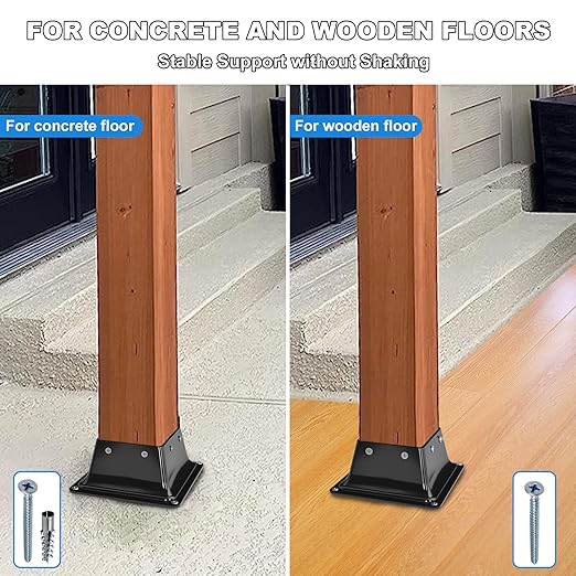 4x4 Post Base 4Pcs-Inner Size 3.6x3.6-Heavy Duty Metal Post Brackets-Deck Post Anchors-Solid Steel-Powder Coated-Wood Post Holder for Porch Handrail Railing Pergola Fence Pavilion-Support Deck Base