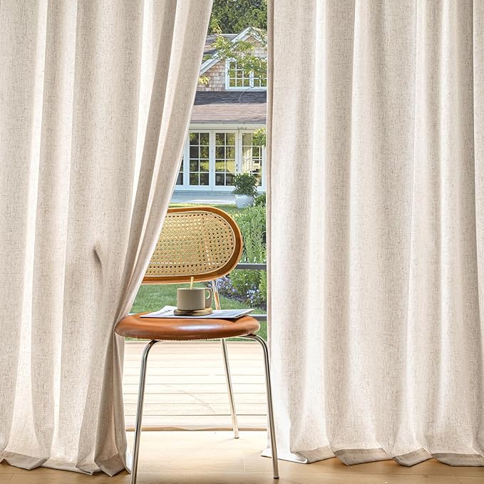 MIULEE Non-See-Through Privacy Linen Curtains 2 Panels, Light Filtering Window Curtains Farn House Textured Back Tab Semi Sheer Drapes for Bedroom Living Room, 52 x 72 Inches Long, Birch