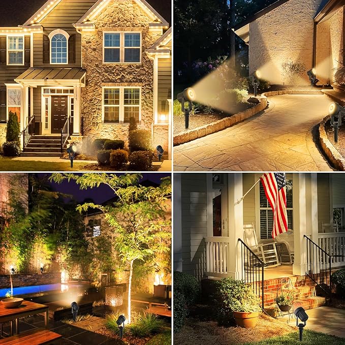 Solar Spotlights Outdoor Waterproof, Warm White Landscape Spotlights, Decorative Solar Spot Lighting for Garden, Yard, Pathway, Lawn, Poolside, Party, 2-in-1 Mounted (Warm White, 4 Pack)