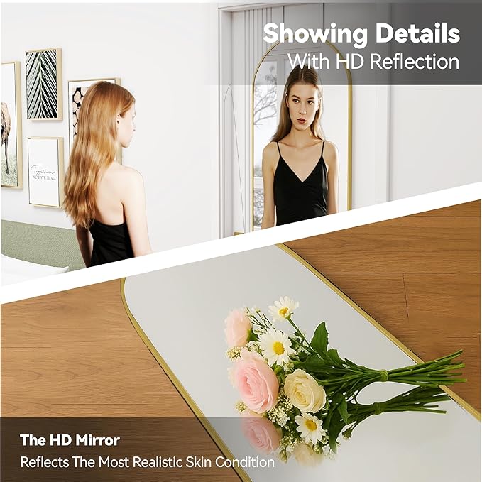 57x20 Door Hanging Full Length Mirror, Floor (Height 5.7ft just Body in1.3ft) Wall Mounted Metal Frame Arch Dressing Mirrors for Bedroom Bathroom Living Room 57 inch Gold
