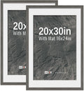 VCK 20x30 Poster Frame 2 Pack - Grey, High-End Wood Picture Frames with Polished Plexiglass, Display 16x24 Photo with Mat or 20x30 without Mat, Art Gallery-Quality, Wall Hanging, Grey