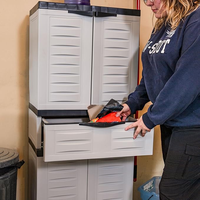 Sunnydaze Plastic Garage Storage Cabinet with 2 Adjustable Shelves - 57" H - Garage, Office, Home, Laundry Room - Gray