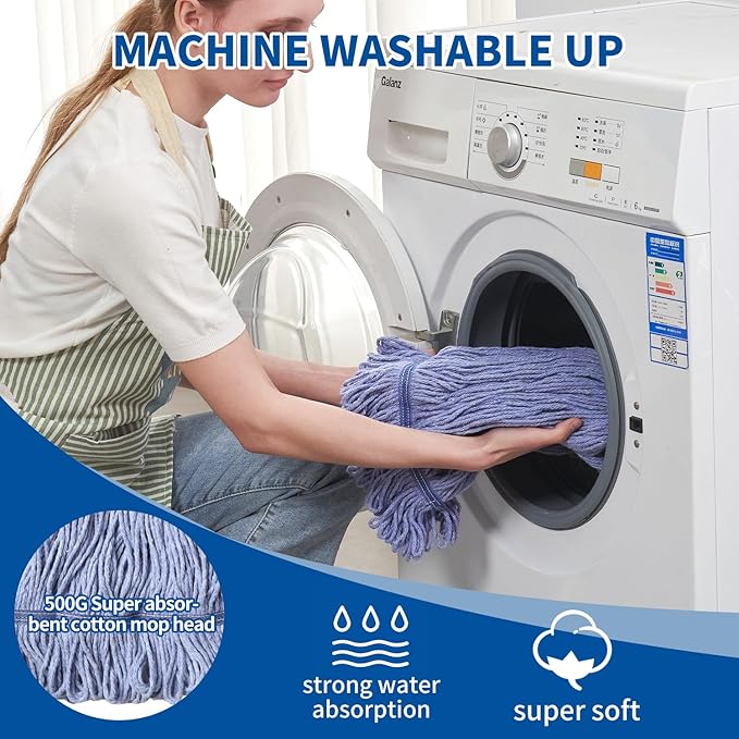 Heavy Duty Loop End String Mop, 67Inch Stainless Steel Handle, Commercial Industrial Grade Mop for Floor Cleaning, 2 Packs