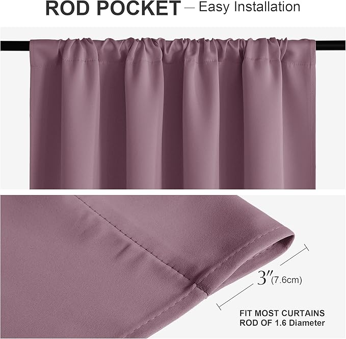 PONY DANCE Blackout Curtains for Bedroom 90 inches Long 2 Panels Set, Thermal Insulated Rod Pocket Black Out Window Drapes, Noise Reducing Window Treatment for Living Room(W42 x L90 inch, Dusty Rose)