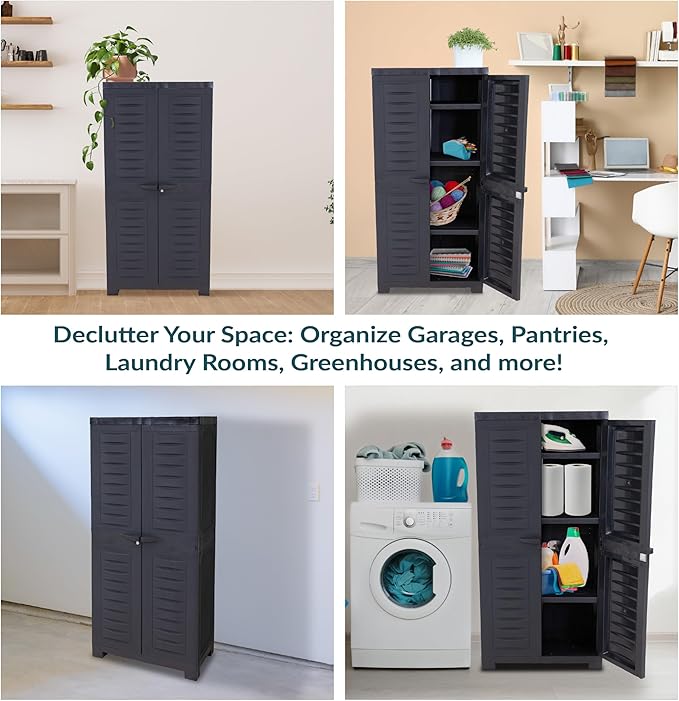 Sunnydaze Storage Cabinet - Plastic Storage Cabinet - 48.75" H - Garage, Office, Home, Laundry Room