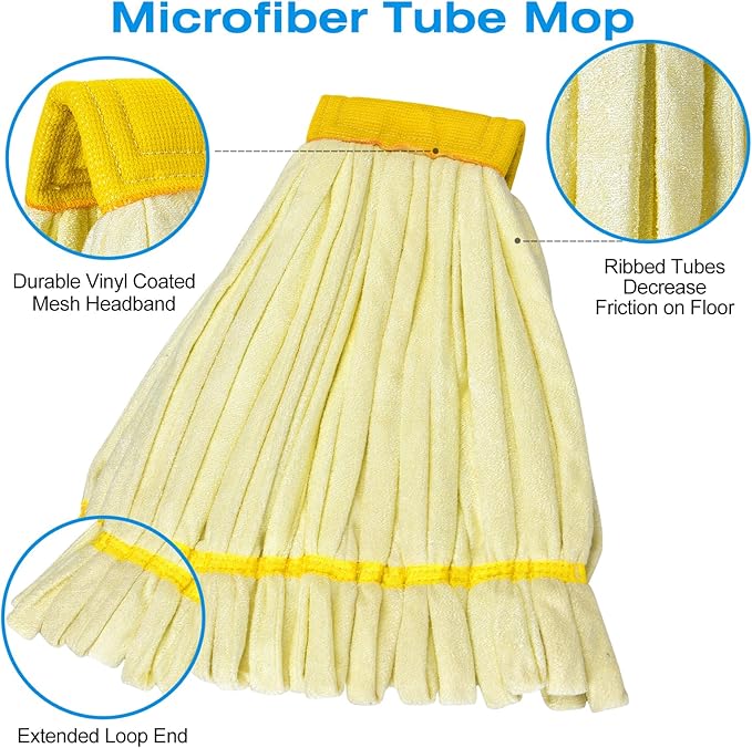 Matthew Cleaning Microfiber Tube Mop(Large,Yellow,3Pack) Heavy Duty Mop Head Replacement,Excellent Absorbency,Premium launderability,Reusable,Loop end for Home,Commercial and Industrial Use