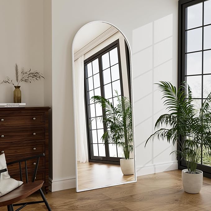 Floor Length Mirror, 71"x26" Arched Full Length&Standing Hanging or Leaning&Freestanding Full Body Mirrors, Wall Mounted Mirror with Thin Aluminum Frame (White)
