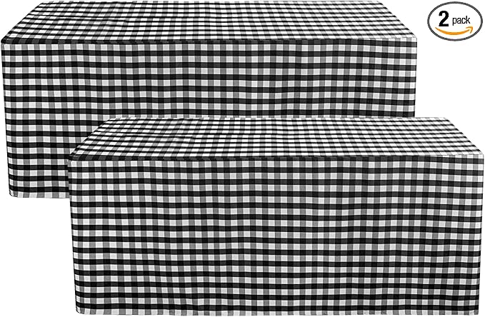 HolidayIdeas 2 Pack Checkered Fitted Tableclothes - 48 x 24 Inch - Rectangle Tablecloths for 4 Foot Tables, Buffalo Plaid Table Covers for Party, Picnic, Trade Show (Black and White)