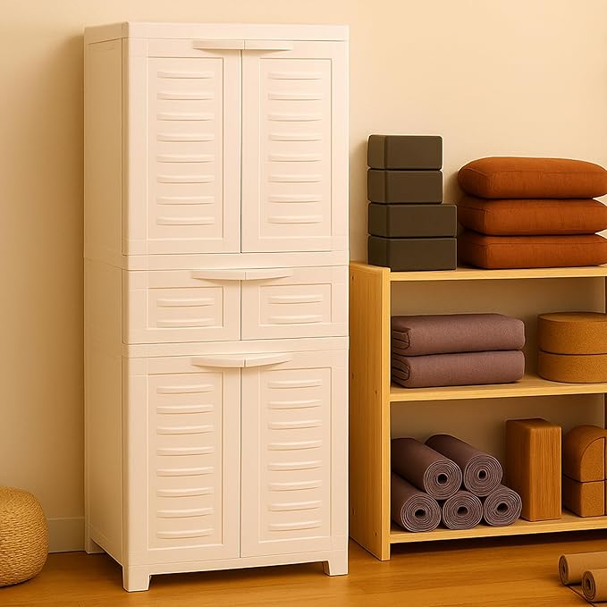 Sunnydaze Plastic Garage Storage Cabinet with 2 Adjustable Shelves - 57" H - Garage, Office, Home, Laundry Room - Speckled White