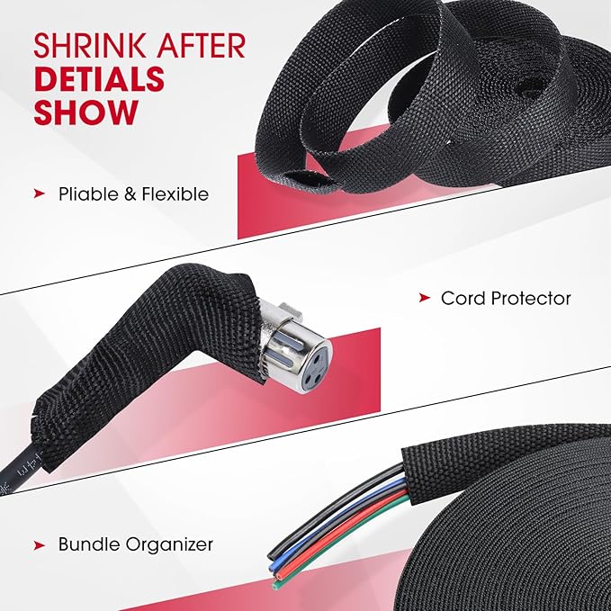 2 in 1 Heat Shrink Braided Sleeving Fabric Tubing-Ideal fit Irregular Shape Hose/Cable/Wire (3/4"(19mm), 60FT)