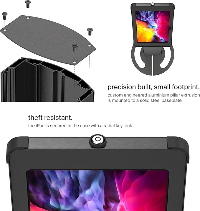 SPROCKET Premium Kiosk Stand T Print B15 - Most Advanced & Key-Locked Secure Tablet Floor Stand with Label Printer, Adjustable Mount & Ergonomic Design, Compatible with Apple iPad