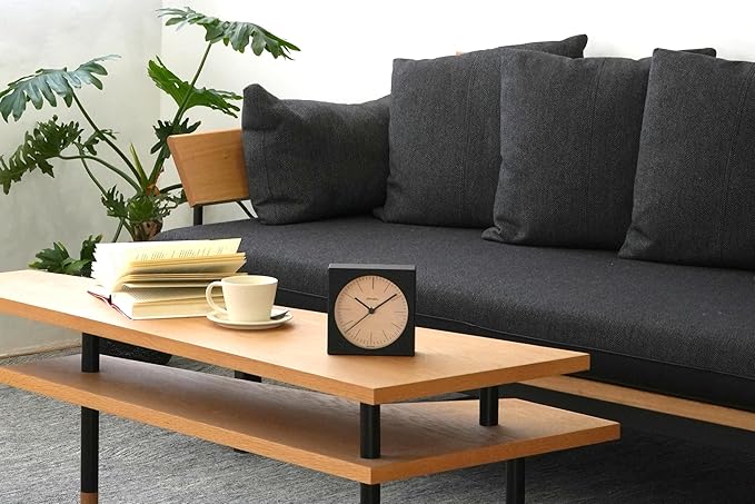 Wooden Desk Clock Japanese Handcrafted Solid Wood Clock Silent Non-Ticking Battery Operated Modern Decorative for Living Room Bedroom Office LINE Desk Clock CH-075 (Black)