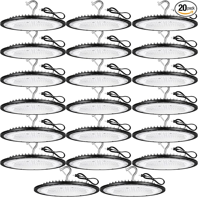 20 Pack 150W UFO Led High Bay Light Fixture,5000K Daylight Commercial Shop Bay Lighting,120VAC,21000LM,[650W MH/HPS Equiv.] US Plug Area Lighting for Warehouse/Barn/Gym/Factory/Workshop